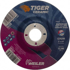 Weiler - 24 Grit, 5" Wheel Diam, 7/8" Arbor Hole, Type 27 Depressed Center Wheel - Medium Grade, Ceramic, R Hardness, 12,200 Max RPM - Americas Industrial Supply