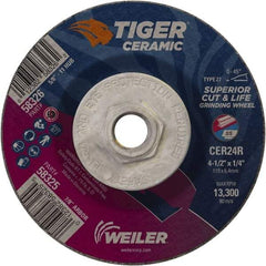 Weiler - 24 Grit, 4-1/2" Wheel Diam, Type 27 Depressed Center Wheel - Medium Grade, Ceramic, R Hardness, 13,300 Max RPM - Americas Industrial Supply