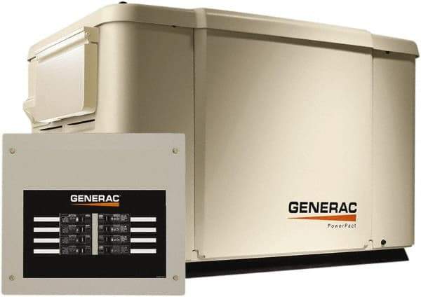 Generac Power - 1 Phase LP & NG Air Cooled Standby Power Generator - 120/240 V, 7.5 (LP) & 6 (NG) kW, OHV, Bisque Aluminum Enclosure, Use 51.6 (LP) & 117 (NG) to Fuel - Americas Industrial Supply