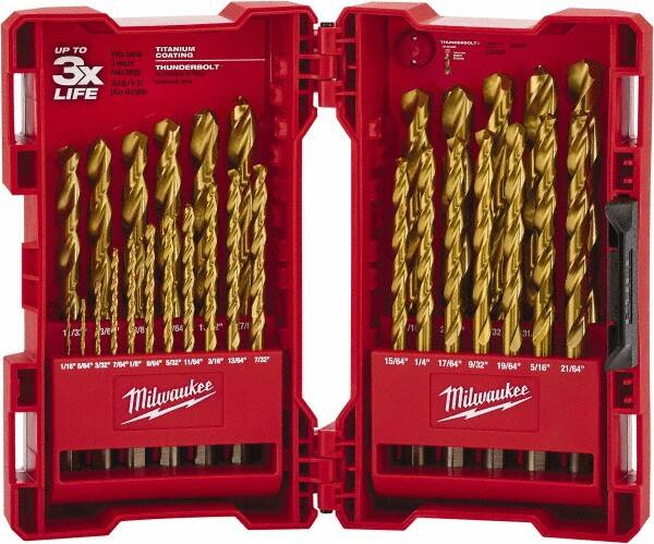 Milwaukee Tool - 135° Point, TiN Finish High Speed Steel Maintenance Length Drill Bit Set - Americas Industrial Supply