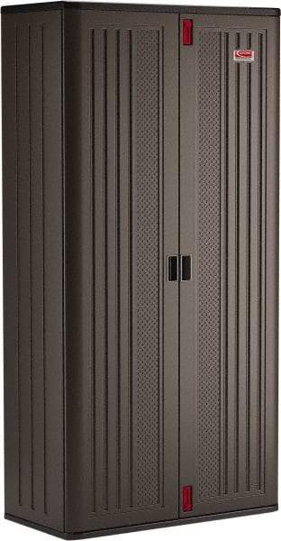 Suncast - 4 Shelf Locking Storage Cabinet - Polypropylene, 40" Wide x 20-1/4" Deep x 80" High, Gray - Americas Industrial Supply