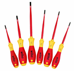 Insulated Slim Integrated Insulation 6 Piece Screwdriver Set Slotted 4.5; 6.5; Phillips #1 & 2; Square #1 & 2. - Americas Industrial Supply