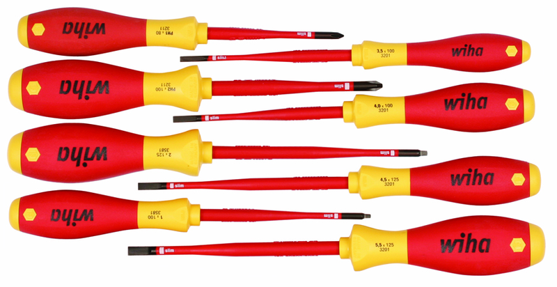 Insulated Slim Integrated Insulation 8 Piece Screwdriver Set Slotted 3.5; 4; 4.5; 5.5; Phillips #1 & 2; Square #1 & 2 - Americas Industrial Supply
