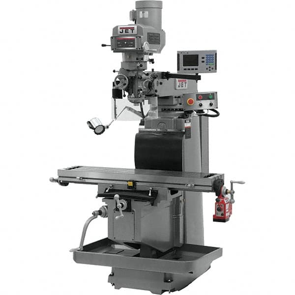 Jet - 54" Table Width x 12" Table Length, Electronic Variable Speed Control, 3 Phase Knee Milling Machine - R8 Spindle Taper, 5 hp - Americas Industrial Supply