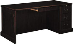 Hon - High Pressure Laminate Left Return Desk with Center Drawer - 66" Wide x 30" Deep x 29-1/2" High, Mahogany - Americas Industrial Supply