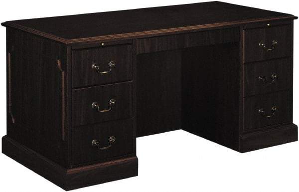 Hon - High Pressure Laminate Double Pedestal Desk with Center Drawer - 60" Wide x 30" Deep x 29-1/2" High, Mahogany - Americas Industrial Supply