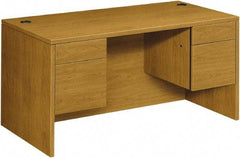 Hon - Woodgrain Laminate Double Pedestal Desk - 60" Wide x 30" Deep x 29-1/2" High, Harvest - Americas Industrial Supply