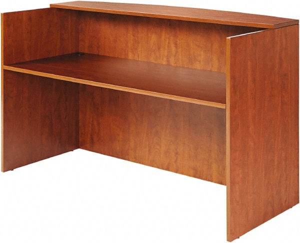 ALERA - Woodgrain Laminate Reception Desk - 71" Wide x 35-1/2" Deep x 42-1/2" High, Medium Cherry - Americas Industrial Supply