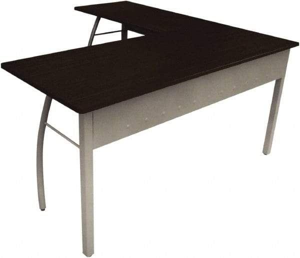 Linea Italia - Woodgrain Laminate L-Shaped Desk - 59-1/8" Wide x 59-1/8" Deep x 29-1/2" High, Mocha & Gray - Americas Industrial Supply