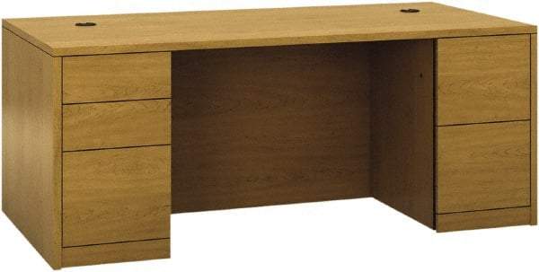 Hon - Woodgrain Laminate Double Pedestal Desk - 72" Wide x 36" Deep x 29-1/2" High, Harvest - Americas Industrial Supply