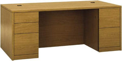 Hon - Woodgrain Laminate Double Pedestal Desk - 72" Wide x 36" Deep x 29-1/2" High, Harvest - Americas Industrial Supply