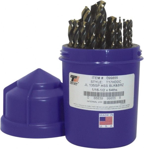 Triumph Twist Drill - 1/16 to 1/2", 135° Point, Bronze/Black Oxide Finish, High Speed Steel Jobber Length Drill Bit Set - Americas Industrial Supply