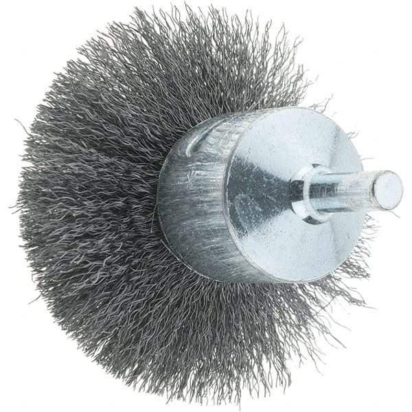 Tru-Maxx - 2-3/4" Brush Diam, Crimped, Flared End Brush - 1/4" Diam Steel Shank, 16,000 Max RPM - Americas Industrial Supply