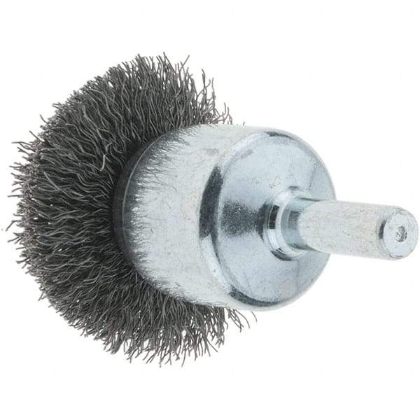 Tru-Maxx - 1-1/2" Brush Diam, Crimped, Flared End Brush - 1/4" Diam Steel Shank, 20,000 Max RPM - Americas Industrial Supply