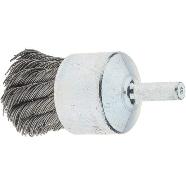 Tru-Maxx - 1-1/8" Brush Diam, Knotted, End Brush - 1/4" Diam Steel Shank, 22,000 Max RPM - Americas Industrial Supply