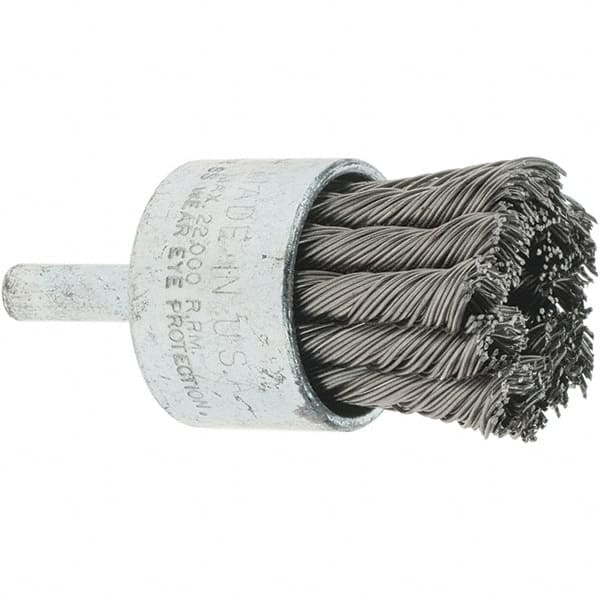 Tru-Maxx - 1-1/8" Brush Diam, Knotted, End Brush - 1/4" Diam Steel Shank, 22,000 Max RPM - Americas Industrial Supply