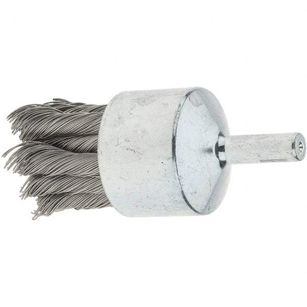 Tru-Maxx - 1-1/8" Brush Diam, Knotted, End Brush - 1/4" Diam Steel Shank, 22,000 Max RPM - Americas Industrial Supply