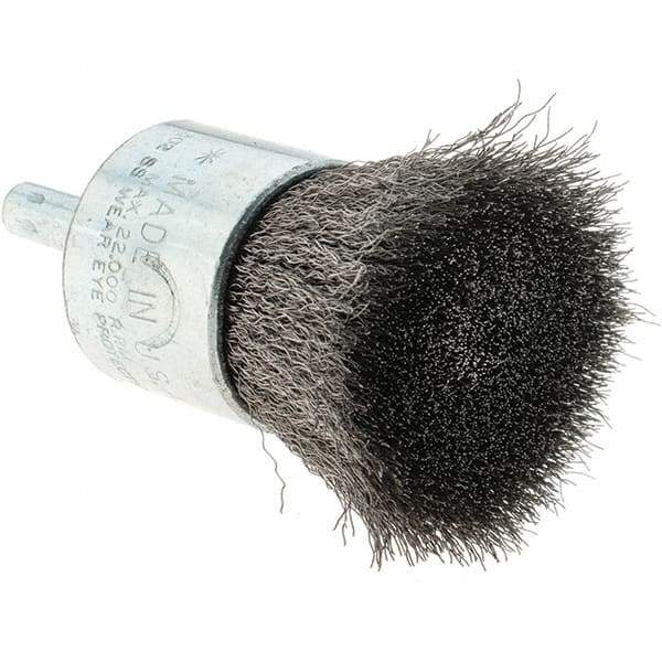 Tru-Maxx - 1" Brush Diam, Crimped, Flared End Brush - 1/4" Diam Steel Shank, 22,000 Max RPM - Americas Industrial Supply