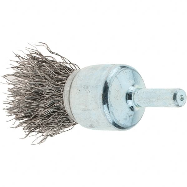 Tru-Maxx - 3/4" Brush Diam, Crimped, Flared End Brush - 1/4" Diam Steel Shank, 22,000 Max RPM - Americas Industrial Supply