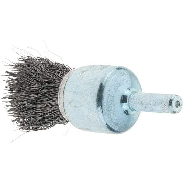 Tru-Maxx - 3/4" Brush Diam, Crimped, Flared End Brush - 1/4" Diam Steel Shank, 22,000 Max RPM - Americas Industrial Supply