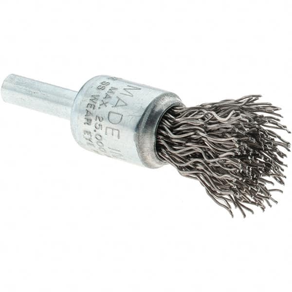 Tru-Maxx - 1/2" Brush Diam, Crimped, Flared End Brush - 1/4" Diam Steel Shank, 25,000 Max RPM - Americas Industrial Supply