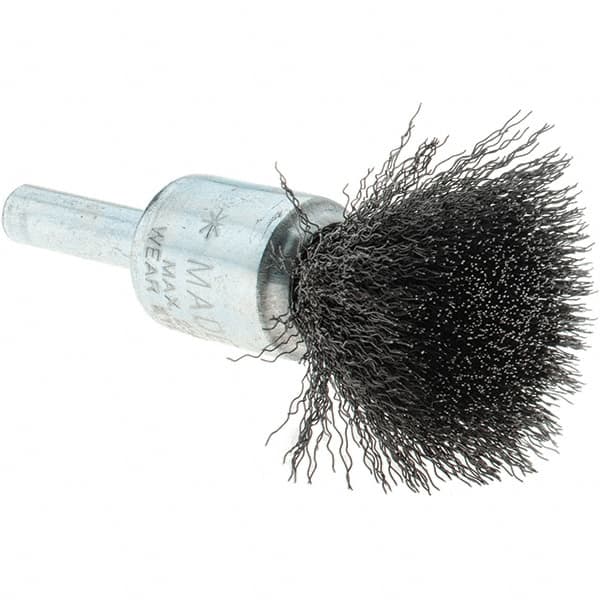 Tru-Maxx - 1/2" Brush Diam, Crimped, Flared End Brush - 1/4" Diam Steel Shank, 25,000 Max RPM - Americas Industrial Supply