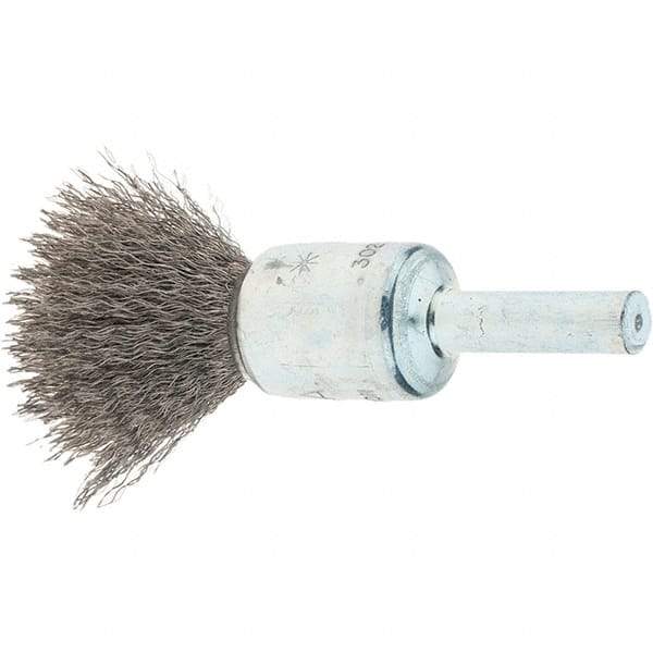 Tru-Maxx - 1/2" Brush Diam, Crimped, Flared End Brush - 1/4" Diam Steel Shank, 25,000 Max RPM - Americas Industrial Supply