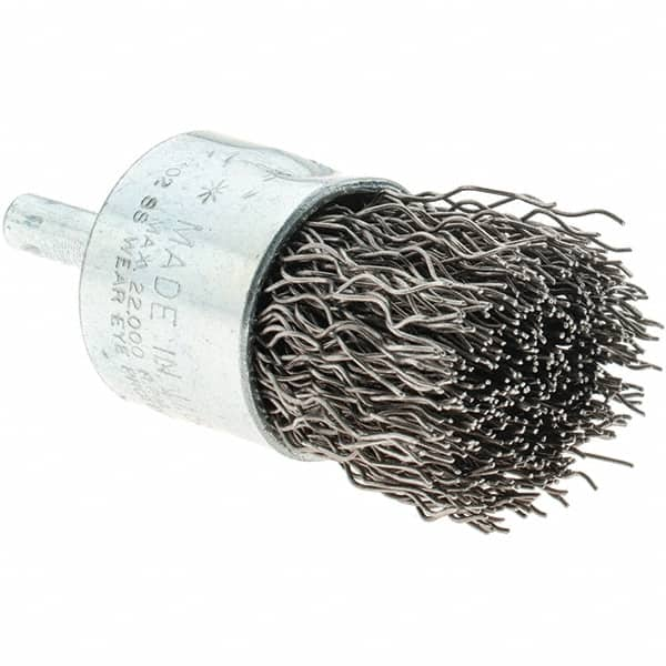 Tru-Maxx - 1" Brush Diam, Crimped, Flared End Brush - 1/4" Diam Steel Shank, 22,000 Max RPM - Americas Industrial Supply