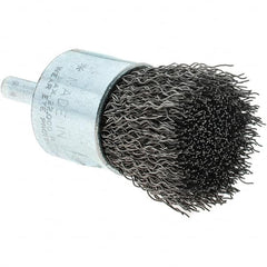 Tru-Maxx - 1" Brush Diam, Crimped, Flared End Brush - 1/4" Diam Steel Shank, 22,000 Max RPM - Americas Industrial Supply