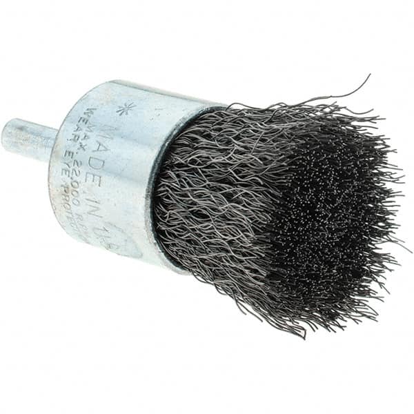 Tru-Maxx - 1" Brush Diam, Crimped, Flared End Brush - 1/4" Diam Steel Shank, 22,000 Max RPM - Americas Industrial Supply