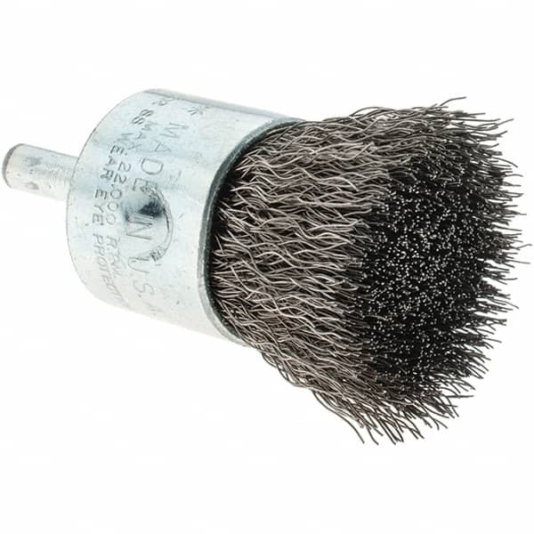 Tru-Maxx - 1" Brush Diam, Crimped, Flared End Brush - 1/4" Diam Steel Shank, 22,000 Max RPM - Americas Industrial Supply