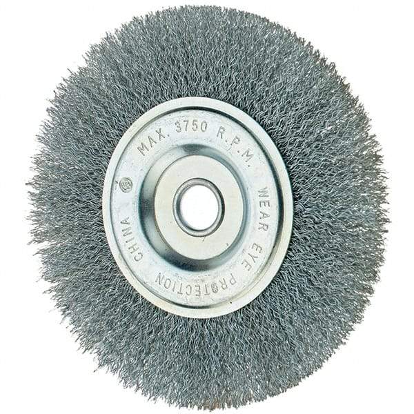 Tru-Maxx - 6" OD, 1/2" Arbor Hole, Crimped Steel Wheel Brush - 3/4" Face Width, 1-1/4" Trim Length, 0.014" Filament Diam, 6,000 RPM - Americas Industrial Supply