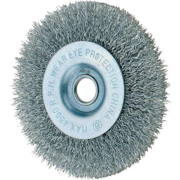 Tru-Maxx - 4" OD, 1/2" Arbor Hole, Crimped Steel Wheel Brush - 1/2" Face Width, 3/4" Trim Length, 0.014" Filament Diam, 6,000 RPM - Americas Industrial Supply