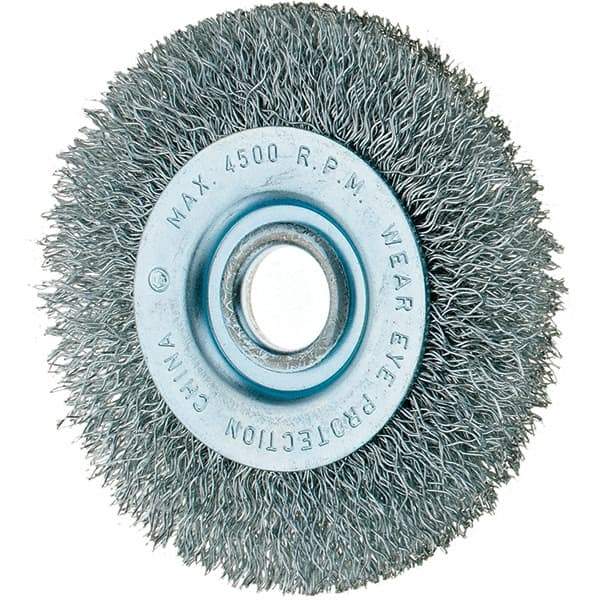 Tru-Maxx - 3" OD, 1/2" Arbor Hole, Crimped Steel Wheel Brush - 7/16" Face Width, 1/2" Trim Length, 0.008" Filament Diam, 12,500 RPM - Americas Industrial Supply