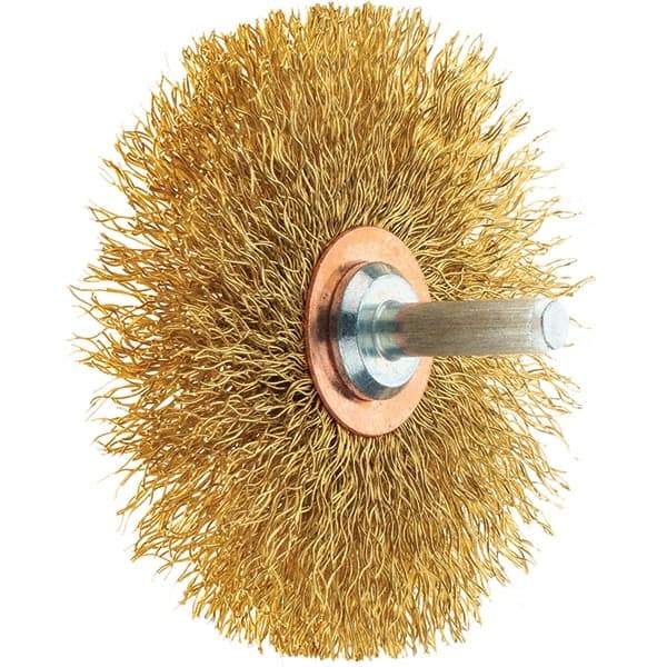 Tru-Maxx - 3" OD, 1/4" Shank Diam, Crimped Brass Wheel Brush - 1/2" Face Width, 1" Trim Length, 0.0118" Filament Diam, 20,000 RPM - Americas Industrial Supply