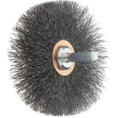 Tru-Maxx - 3" OD, 1/4" Shank Diam, Crimped Steel Wheel Brush - 1/2" Face Width, 1" Trim Length, 0.008" Filament Diam, 12,500 RPM - Americas Industrial Supply