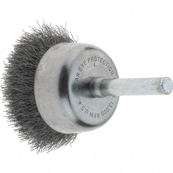 Tru-Maxx - 1-3/4" Diam, 1/4" Shank Diam, Steel Fill Cup Brush - 0.0118 Wire Diam, 3/4" Trim Length, 13,000 Max RPM - Americas Industrial Supply