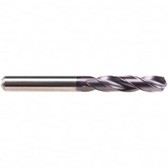 Emuge - 3.35mm 140° Spiral Flute Solid Carbide Screw Machine Drill Bit - TiAlN Finish, Right Hand Cut, 20mm Flute Length, 62mm OAL, Four Facet Point, Straight Shank, Through Coolant - Americas Industrial Supply