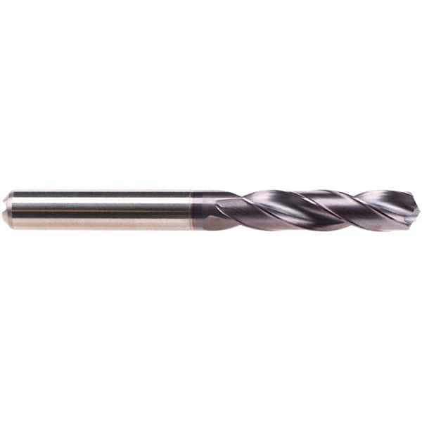 Emuge - 7.45mm 140° Spiral Flute Solid Carbide Screw Machine Drill Bit - TiAlN Finish, Right Hand Cut, 41mm Flute Length, 79mm OAL, Four Facet Point, Straight Shank, Through Coolant - Americas Industrial Supply