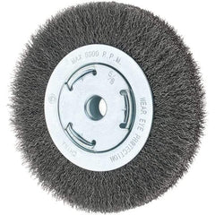 Tru-Maxx - 6" OD, 5/8-11 Arbor Hole, Crimped Steel Wheel Brush - 7/8" Face Width, 1-1/8" Trim Length, 0.014" Filament Diam, 6,000 RPM - Americas Industrial Supply