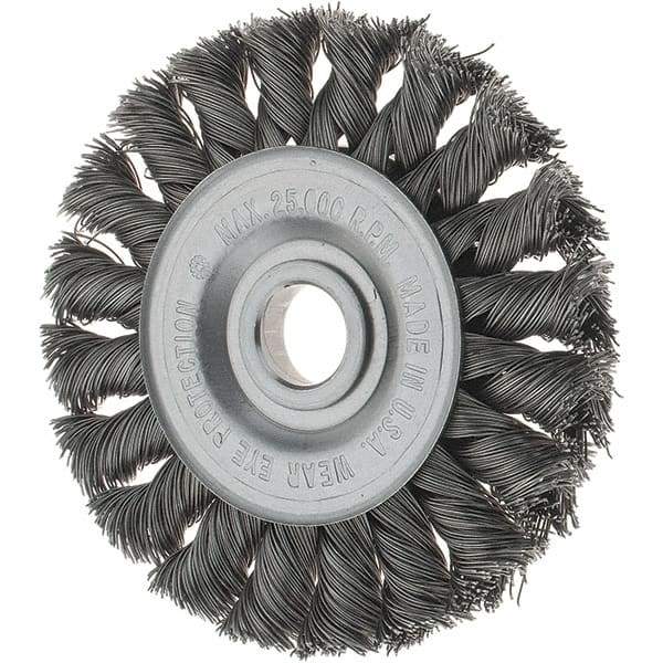 Tru-Maxx - 3" OD, 1/2" Arbor Hole, Knotted Steel Wheel Brush - 3/8" Face Width, 3/8" Trim Length, 0.0118" Filament Diam, 25,000 RPM - Americas Industrial Supply