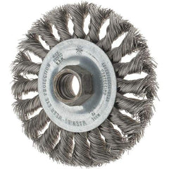 Tru-Maxx - 4" OD, 5/8-11 Arbor Hole, Knotted Stainless Steel Wheel Brush - 1/2" Face Width, 7/8" Trim Length, 0.014" Filament Diam, 20,000 RPM - Americas Industrial Supply