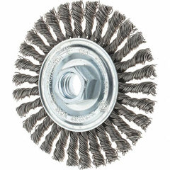 Tru-Maxx - 4" OD, 5/8-11 Arbor Hole, Stringer Bead Stainless Steel Wheel Brush - 1/4" Face Width, 7/8" Trim Length, 0.02" Filament Diam, 20,000 RPM - Americas Industrial Supply