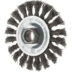 Tru-Maxx - 4" OD, 5/8-11 Arbor Hole, Knotted Steel Wheel Brush - 1/2" Face Width, 7/8" Trim Length, 0.02" Filament Diam, 20,000 RPM - Americas Industrial Supply