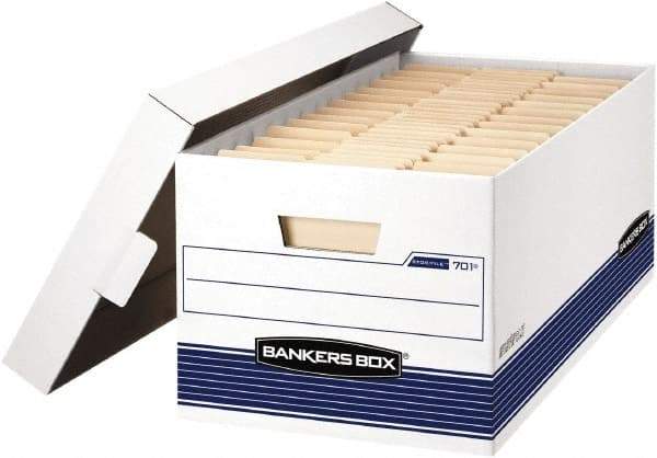 BANKERS BOX - 1 Compartment, 12-7/8" Wide x 10-1/4" High x 25-3/8" Deep, Storage Box - Corrugated Cardboard, White/Blue - Americas Industrial Supply