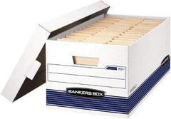 BANKERS BOX - 1 Compartment, 12-7/8" Wide x 10-1/4" High x 25-3/8" Deep, Storage Box - Corrugated Cardboard, White/Blue - Americas Industrial Supply