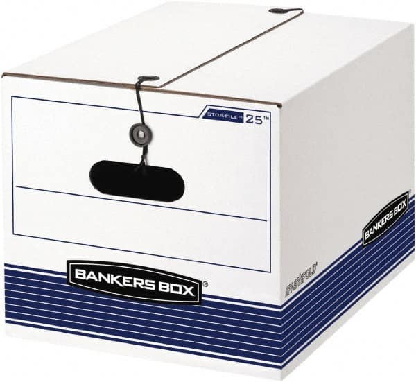 BANKERS BOX - 1 Compartment, 12-1/4" Wide x 11" High x 24-1/8" Deep, Storage Box - Corrugated Cardboard, White/Blue - Americas Industrial Supply