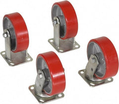 Vestil - 6" Diam x 2" Wide, Poly-On-Steel (2) Rigid (2) Swivel Caster - 4,800 Lb Capacity, Top Plate Mount, 4" x 4-1/2" Plate - Americas Industrial Supply