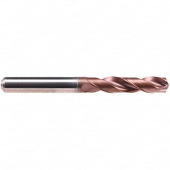 Emuge - 3/8" 140° Spiral Flute Solid Carbide Screw Machine Drill Bit - AlCrN Finish, Right Hand Cut, 47mm Flute Length, 89mm OAL, Four Facet Point, Straight Shank, Through Coolant - Americas Industrial Supply