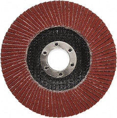 3M - 40 Grit, 4-1/2" Disc Diam, 5/8-11 Center Hole, Type 27 Ceramic Flap Disc - 13,300 Max RPM, Polyester Backing, Arbor Attaching System, Coated - Americas Industrial Supply